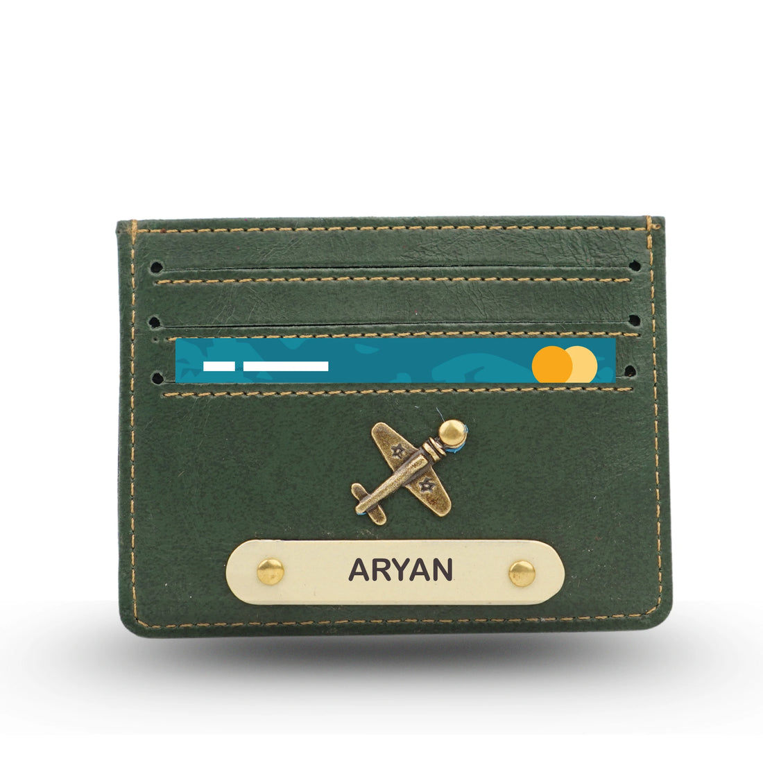 Classy Leather Customised Unisex Card Wallet - Olive Green