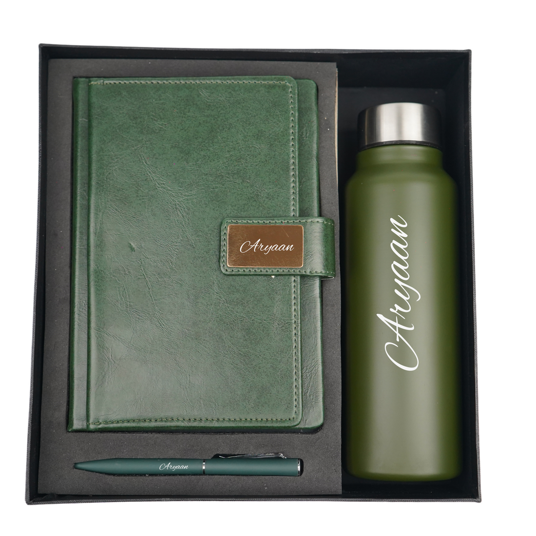 Classy Executive Diary + Classic Metal Pen + Classic Smart Bottle  - Green