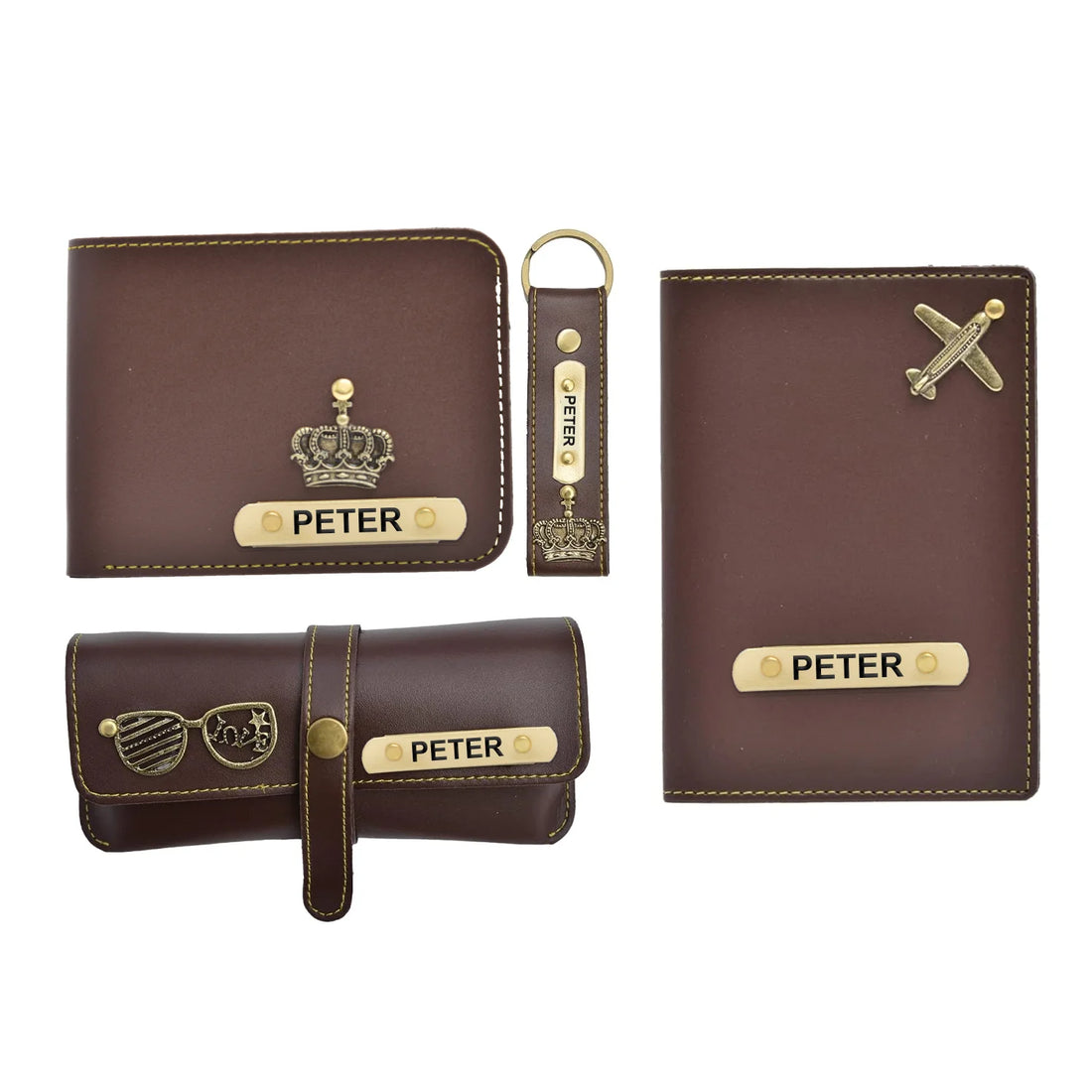 Personalized Nexon Leather All in One Men's Combo (4 pcs) - Brown