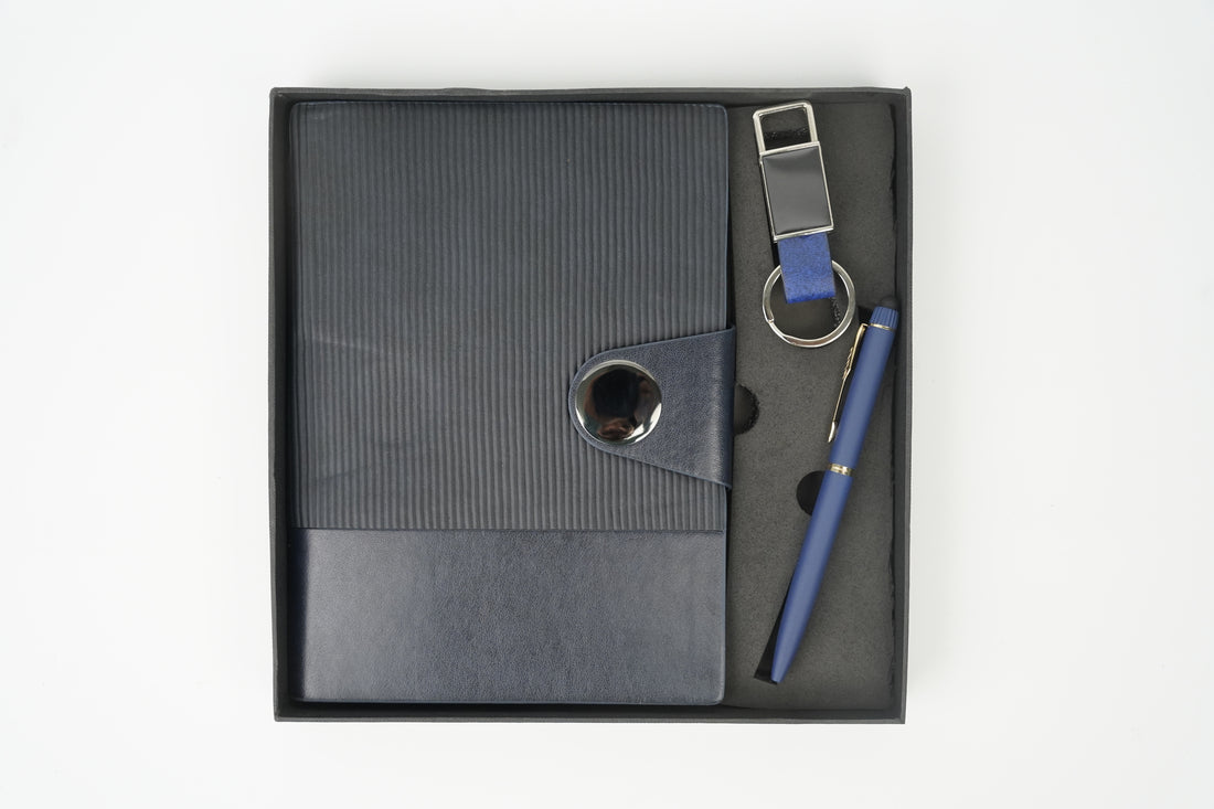 Nexon Flip Diary + Classic Nexon Pen + Classy Leather Metal Keychain- BLUE