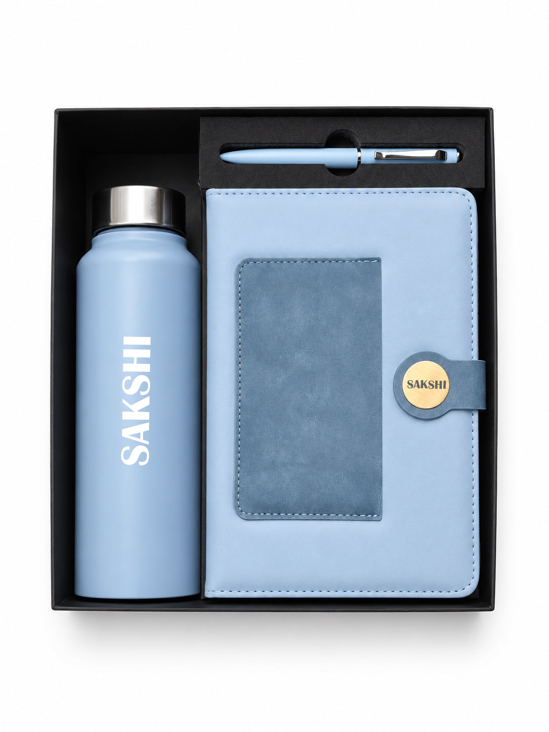 Dual Shade Diary+ Classic Metal Pen+ Classic Bottle-BLUE
