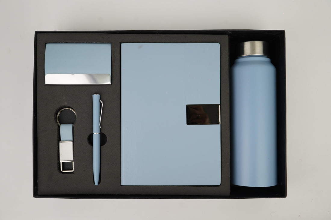 Nexon Diary + Classic Metal Pen + Classy Leather Metal Keychain +Classy Card Holder + Classic Smart Bottle - BLUE