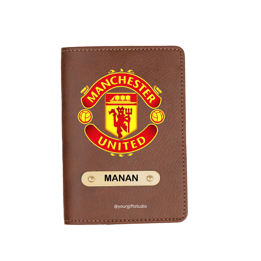 Manchester United Print Personalised Nexon Passport Cover - Brown
