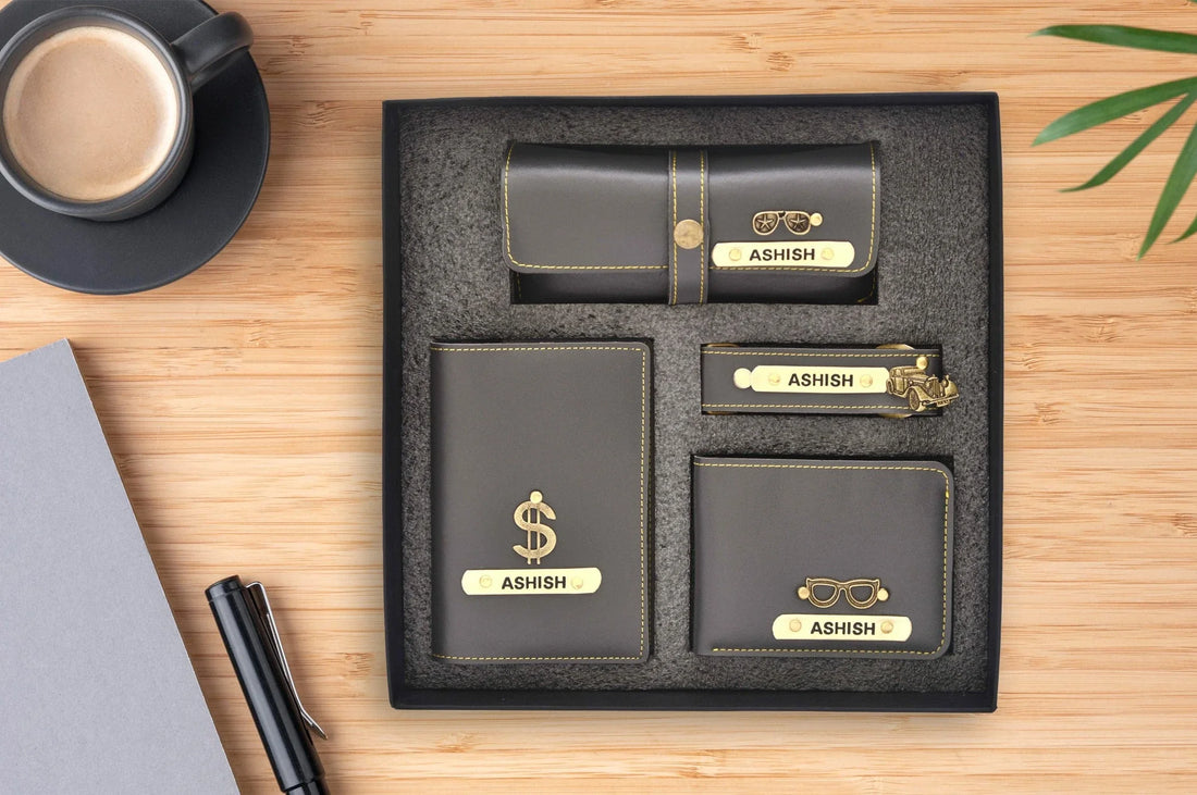 Customized mens 4 pcs gift set personalzied mens gift set with name 