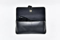 Inside or open view of black sunglasses case
