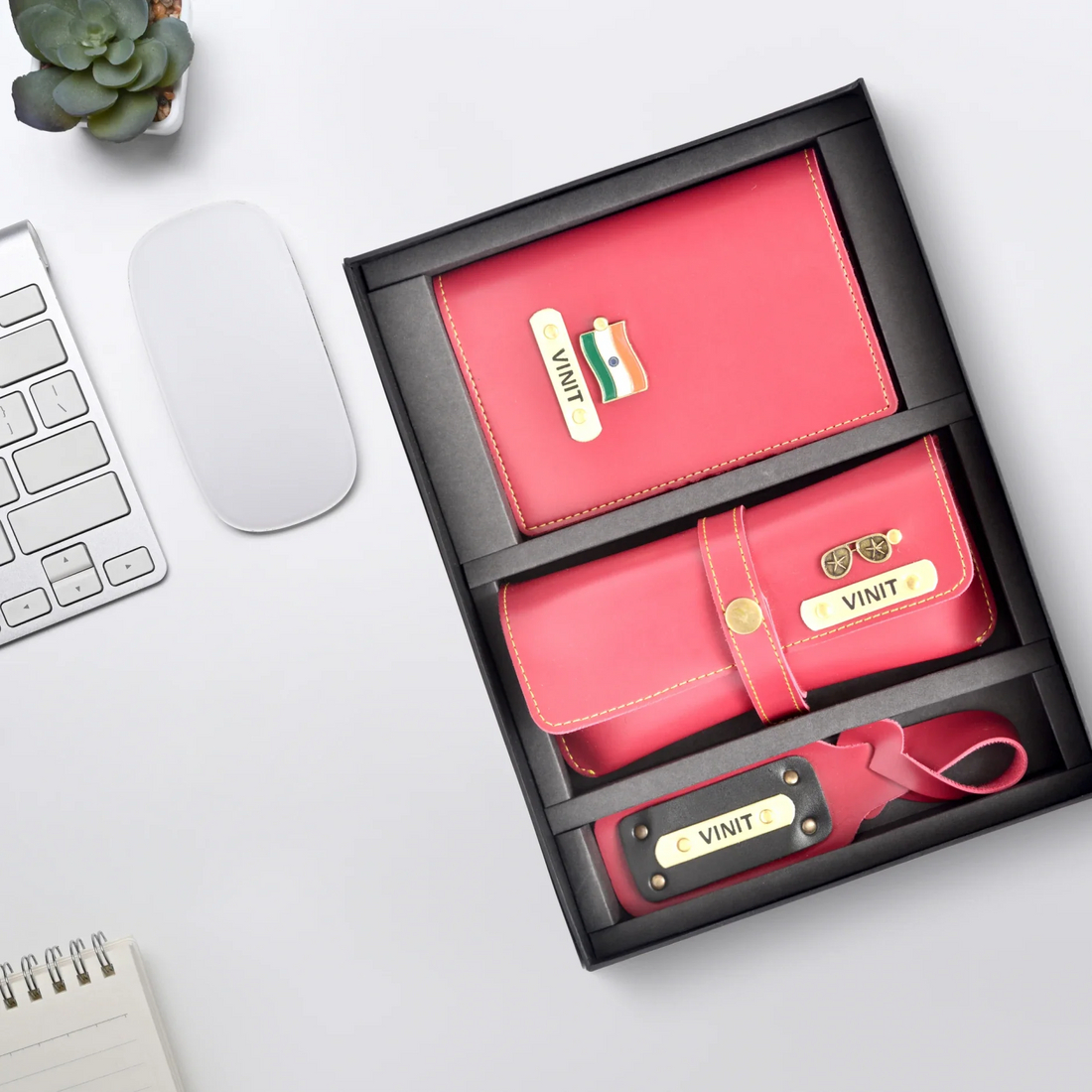 Presenting our premium quality personalized frequent traveller combo that will prove worthy to be your perfect travel buddy. Add your name and charm to this stunning combo and make it special. Available in a variety of colours, this combo comes with a Personalized Leather Passport Cover, Eyewear case and a luggage tag Its sleek feel and striking design definitely make this combo a “must-have” item on the list of avid travellers. Get yours delivered to your doorstep now!