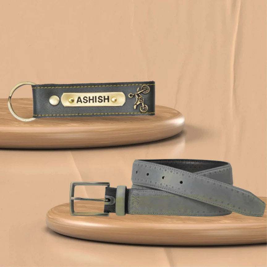 personalized keychain and belt combo