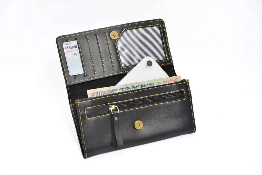 personalized-lwfl2-lady-wallet-black-customized-best-gift-for-boyfriend-girlfriend. inside or open view of customized premium leather lady wallet- black