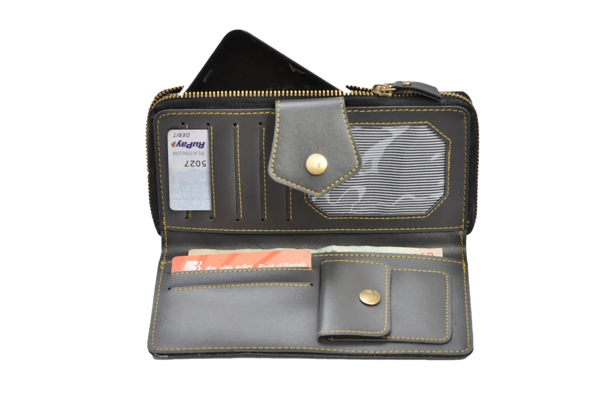 inside or open view of zip around lady wallet- grey