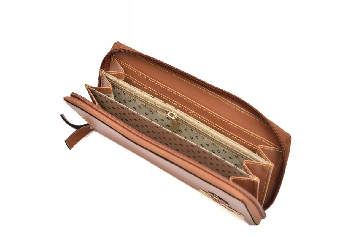 personalized-minimal-clutch-2-0-tan-customized-best-gift-for-boyfriend-girlfriend. inside or open view of Personalized Women's Minimal Clutch with All-around ZIpper - tan