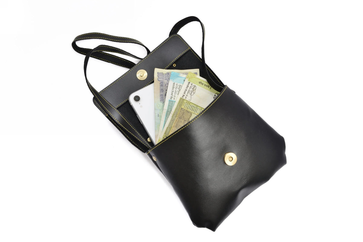 personalized-sling-bag-black-customized-best-gift-for-boyfriend-girlfriend. inside or open view of Personalized Sling Bag - Black