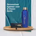 personalized vegan leather eyewear case and classy water bottle